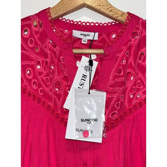 NWT Suncoo Paris Pink Carlota Embroidered  Women's Midi Dress Size 10 ($250) - Picture 7 of 14
